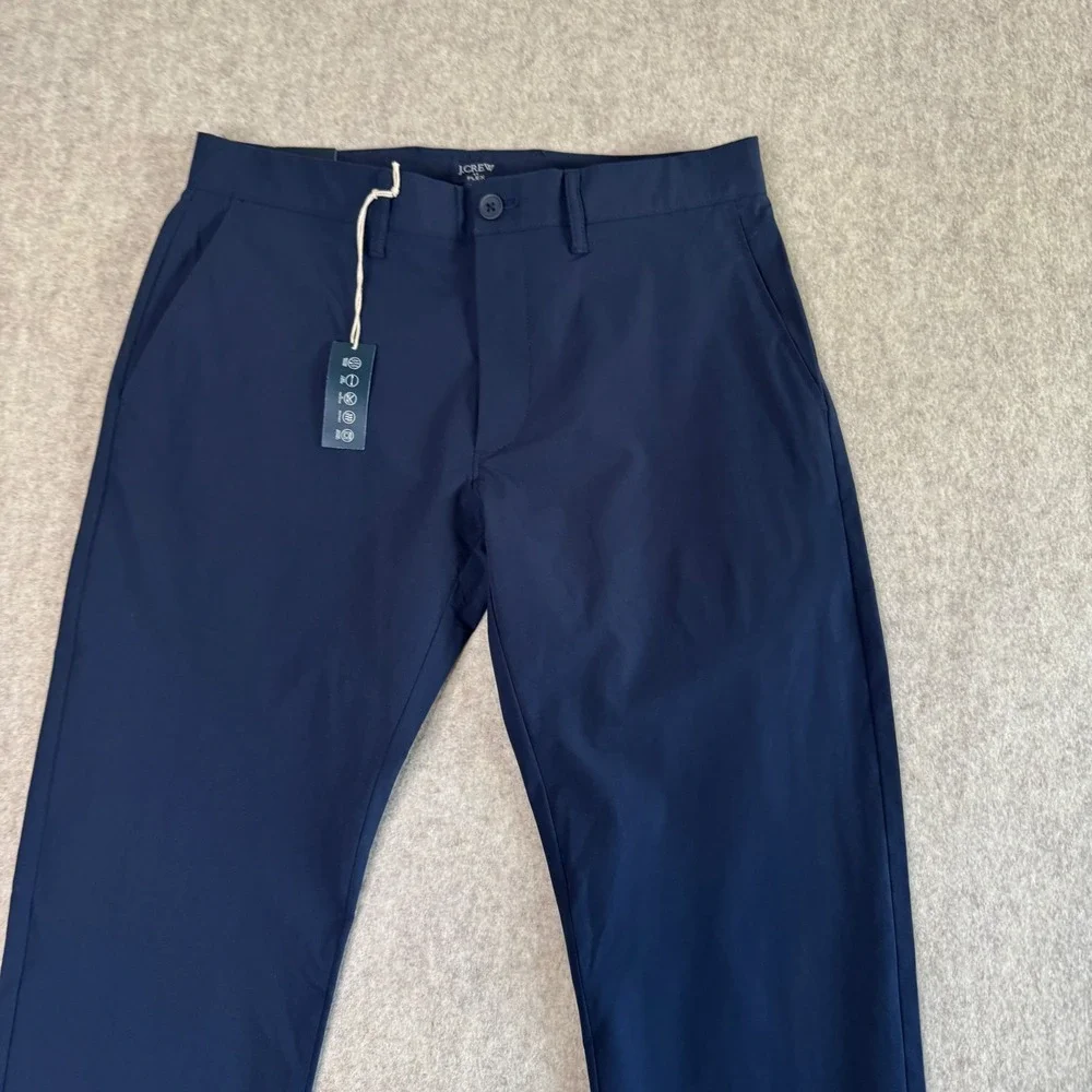 NWT J.Crew Flex Slim Tech Pants Mens 30x32 Navy Blue Slim Fit Performance AA712